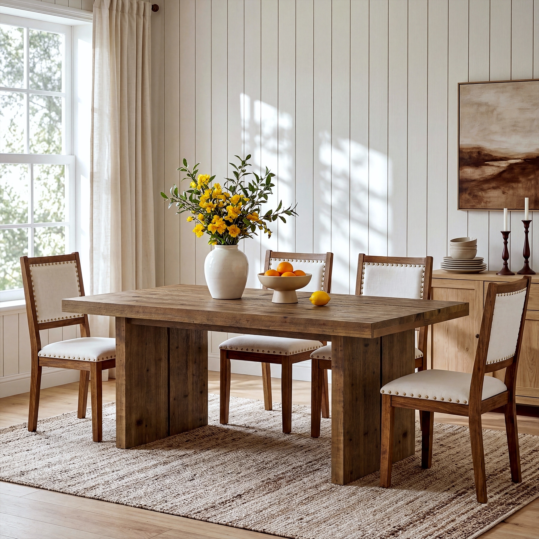 63" Solid Wood Rectangle Dining Table for 6