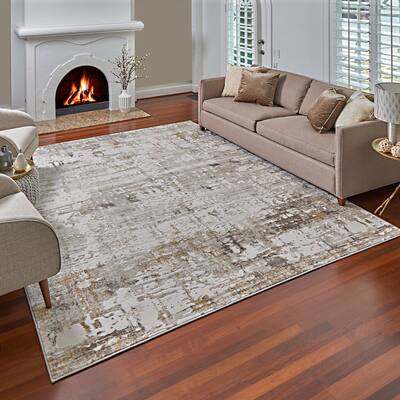 Gertmenian Quattro Alder Beige Polypropylene Modern Abstract Area Rug