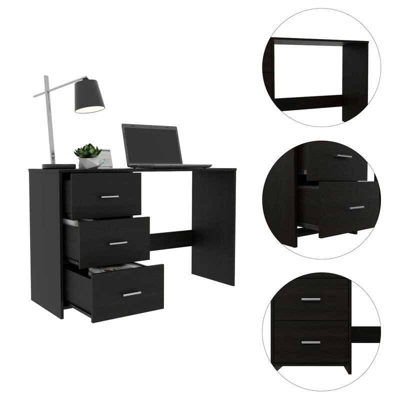 FM Furniture Berlin 3-Drawer Desk with Metal Handles
