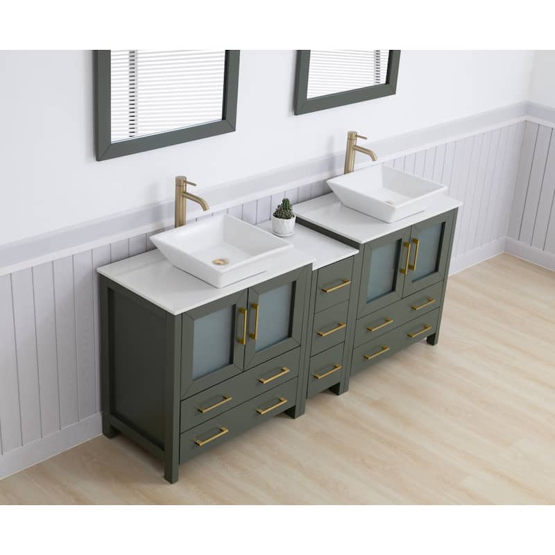 Vanity Art 72" Double Sink Bathroom Vanity Set with Engineered Marble Top Free Mirror - 72 x 18.5 x 36 Inches