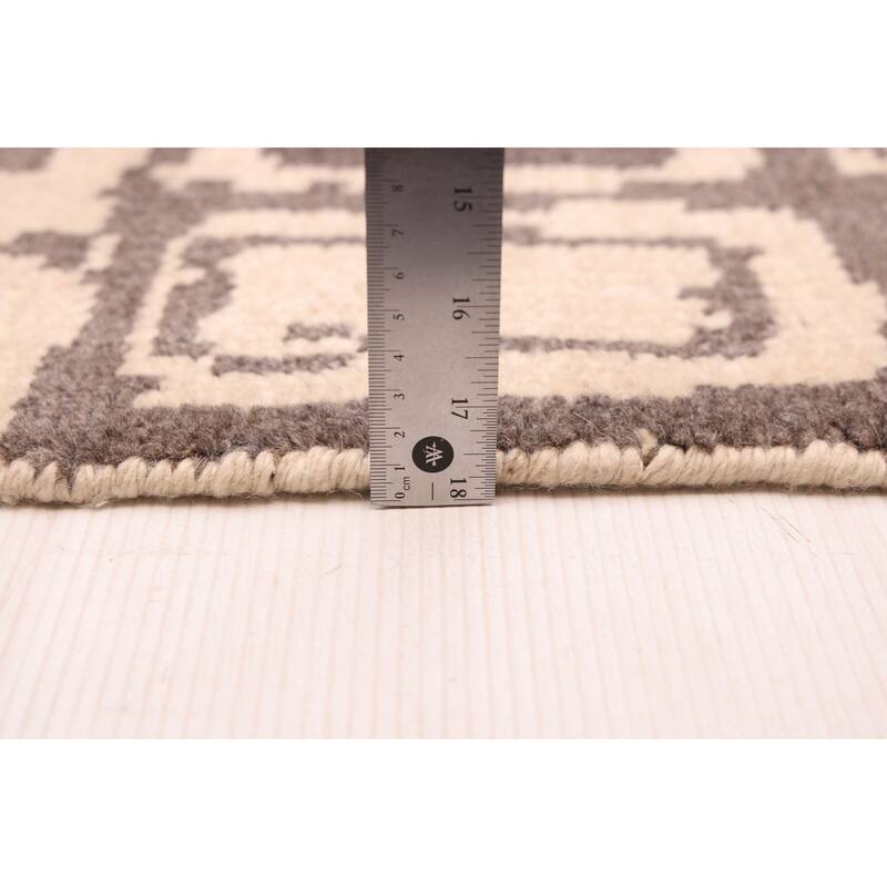 ECARPETGALLERY Hand-knotted Tangier Cream, Dark Grey Wool Rug - 5'3 x 7'10