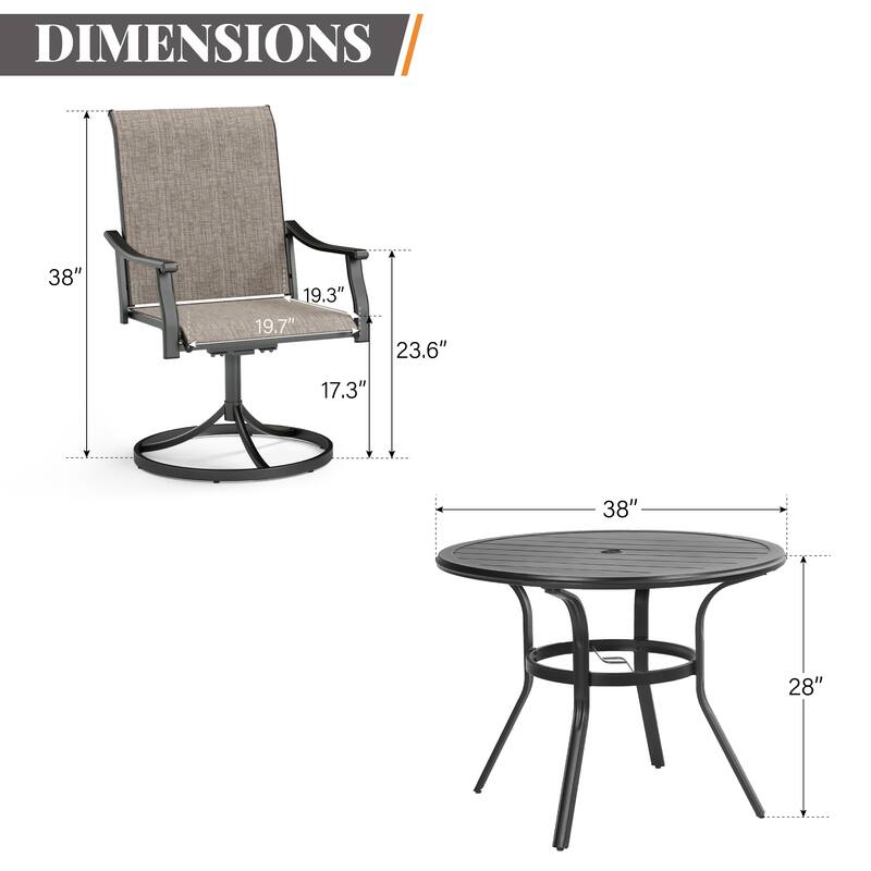 MAISON ARTS 5-Piece Patio Dining Set, Metal Table and 4 Textilene Fabric Swivel Dining Chairs