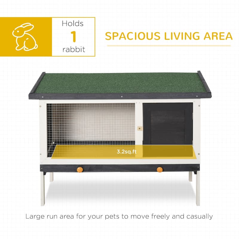 Wooden Outdoor Bunny Hutch for Bunnies or Guinea Pigs with Lockable Doors and Raised Base - 35.5" W x 17.75" D x 25.5" H