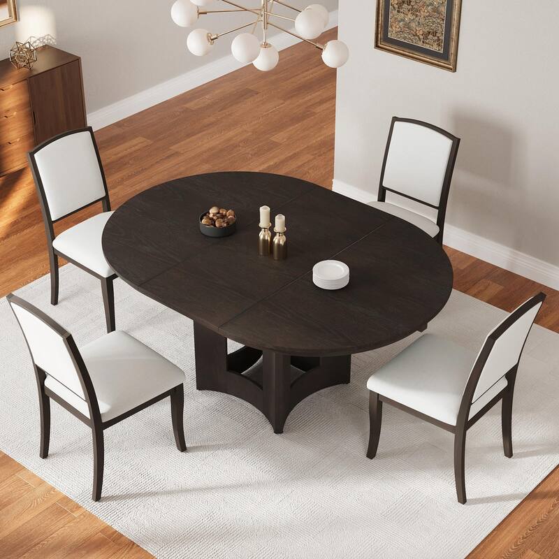 5-Piece Kitchen Table Set with 4 Upholstered Chairs and 16-Inch Removable Leaf