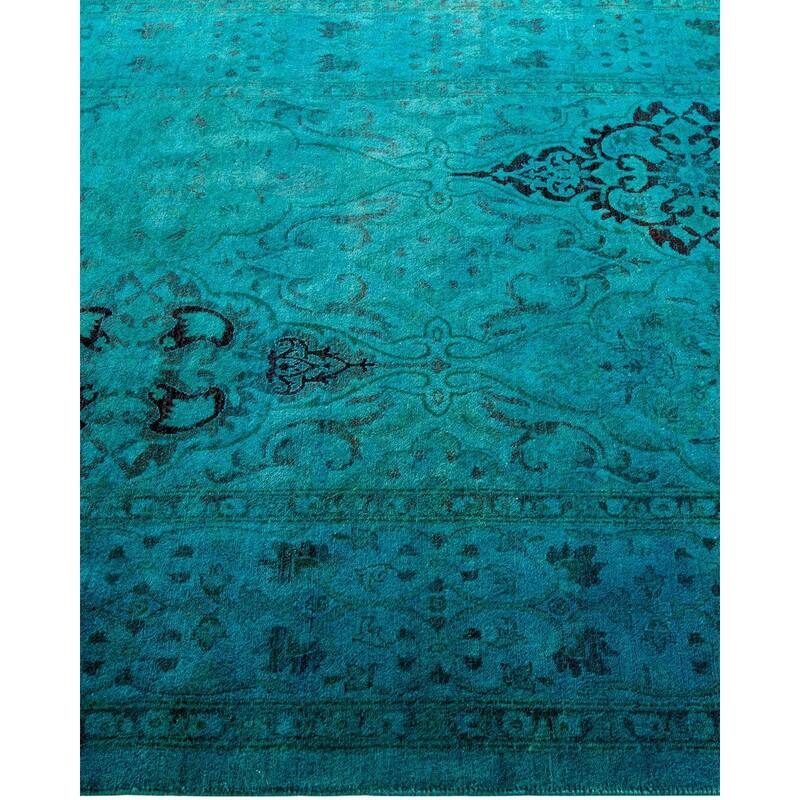 Overton Hand Knotted Wool Vintage Inspired Modern Contemporary Overdyed Blue Area Rug - 4' 1" x 5' 10"