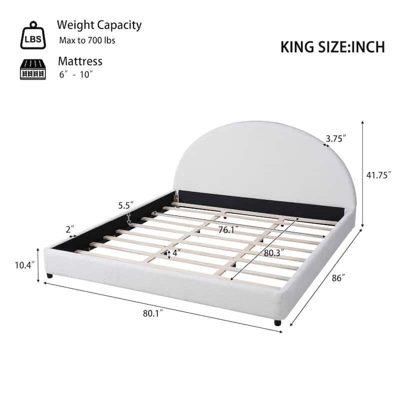 Christopher Knight Home - Luis Boucle Upholstered Bed Frame with Half-Round Headboard