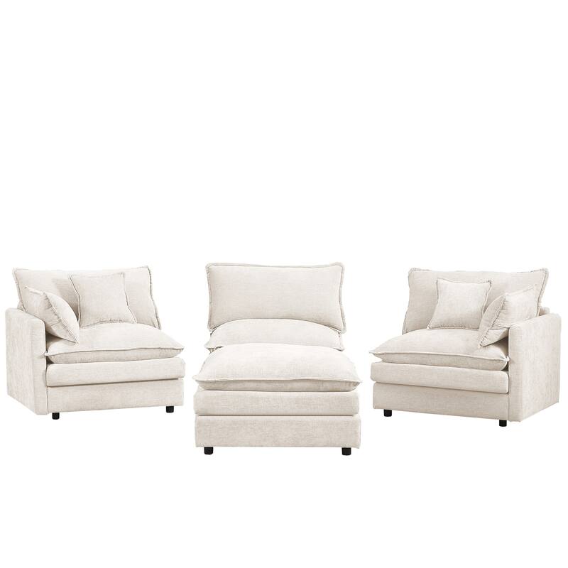 L Shape Modular Sectional Sofa Chenille Upholstered Couch wOttoman