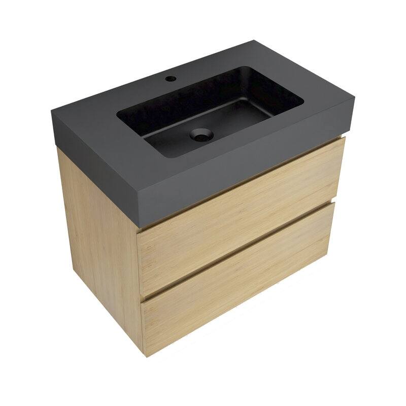 24 in. W x 18 in. D x 25 in. H Single Sink Wall Mounted Bath Vanity for Modern Bathroom Black Sink Basin