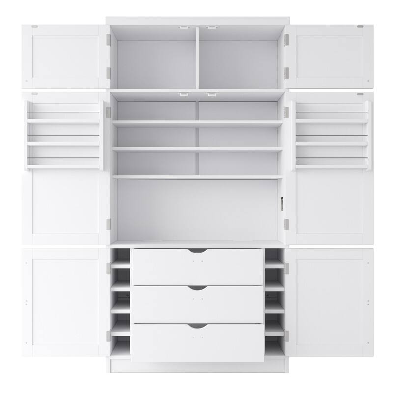 Modern 80.1" Tall Freestanding Kitchen Pantry Cabinet with Adjustable Shelves and 2 Power Outlets