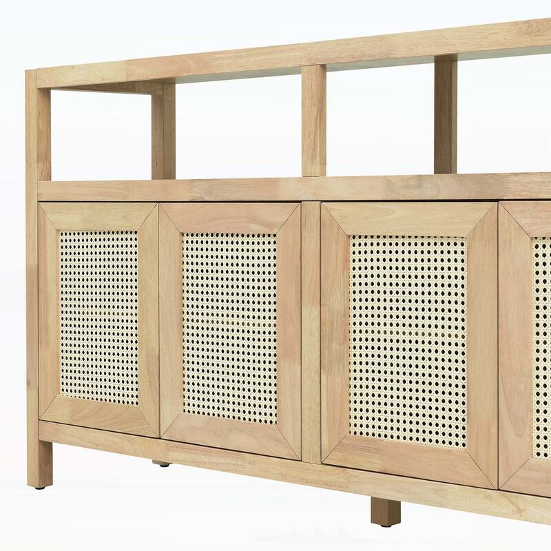 Rattan Buffet Storage Cabinet with Wood Frame