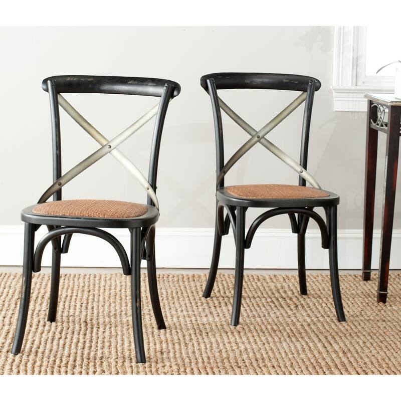 SAFAVIEH Lazzat x-Back Antique White Dining Chair (Set of 2) - 20"Wx21"Dx35"H - Black