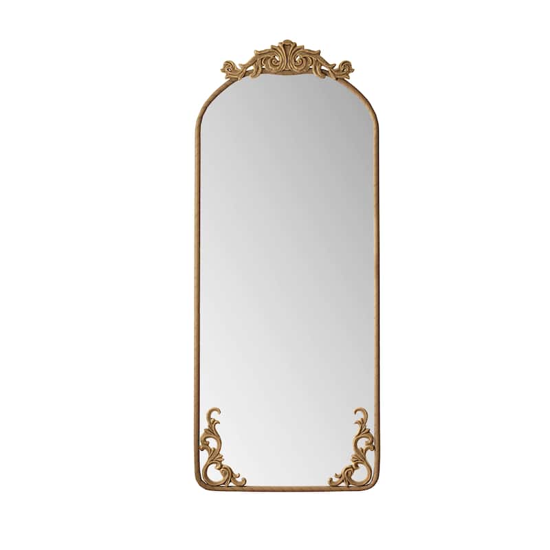 58"x24" Arched Full Body Mirror with Vintage Ornate Carved Applique on Top and Bottom, Hanging Wall Mounted Mirror,