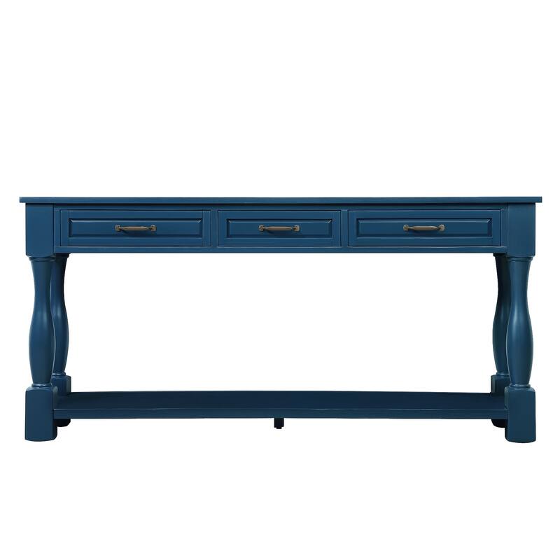 Solid Wood Console Table with 3 Drawers and Bottom Shelf