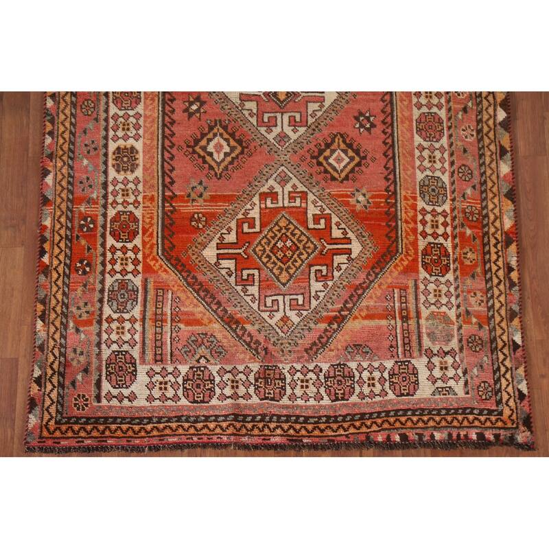 Hand Knotted Oriental 100% Wool Carpet Traditional Tribal Pink Qashqai Area Rug - 7' 10'' X 4' 10''