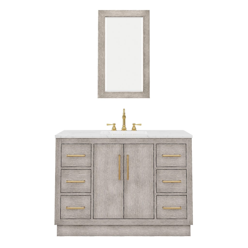 Hugo Carrara White Marble Countertop Vanity with Rectangular Mirror