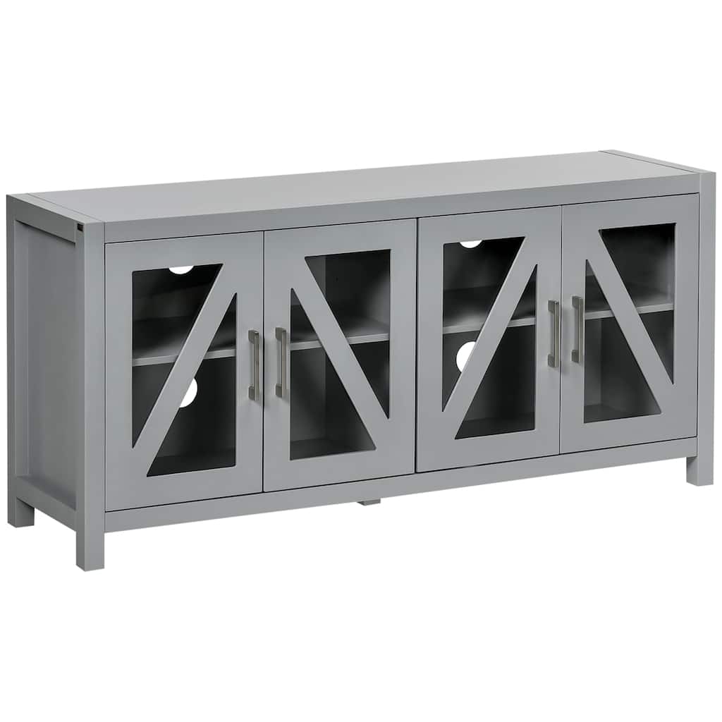 Gray 51.3" TV Stand with Adjustable Shelves, 4 Glass Doors and 4 Cable Holes for TVs Up to 58"