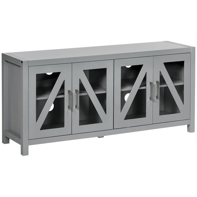 Minimalist TV Stand for 50-59" TVs, Entertainment Center with 4 Glass Doors, Adjustable Shelves, Cable Management - Grey