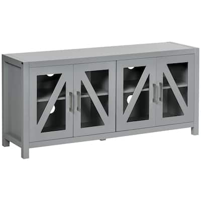 Minimalist TV Stand for TVs up to 58", Entertainment Center with 4 Glass Doors & Adjustable Shelves