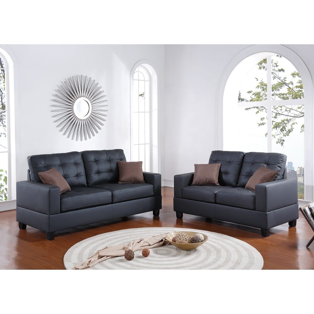 Gracious 2 Pieces Sofa Set With Pillows In Black