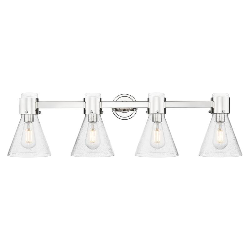 Innovations Lighting Downtown Urban - Lawton Cone - 4 Light 34" Wall-Mounted Bath Vanity Light - Polished Nickel, Seedy