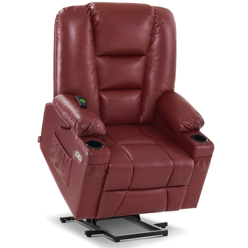 MCombo Large Lift Recliner Chair with Massage and Heat for Elderly, Extended Footrest, Cup Holders, USB Ports, Faux Leather 7539