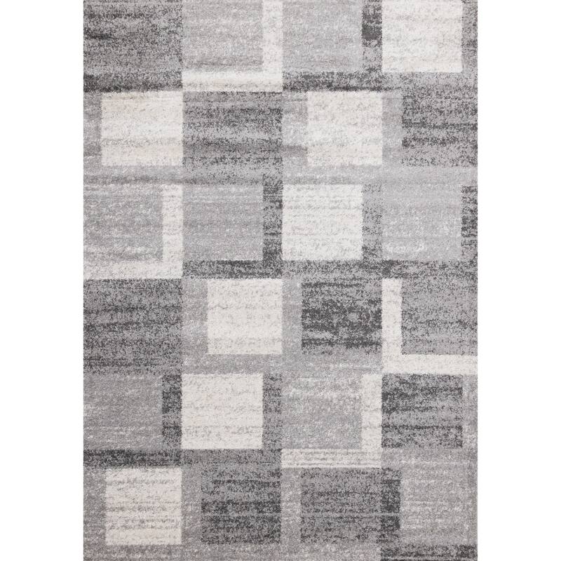 Flynn Collection - Grey/White Distressed Squares Rug