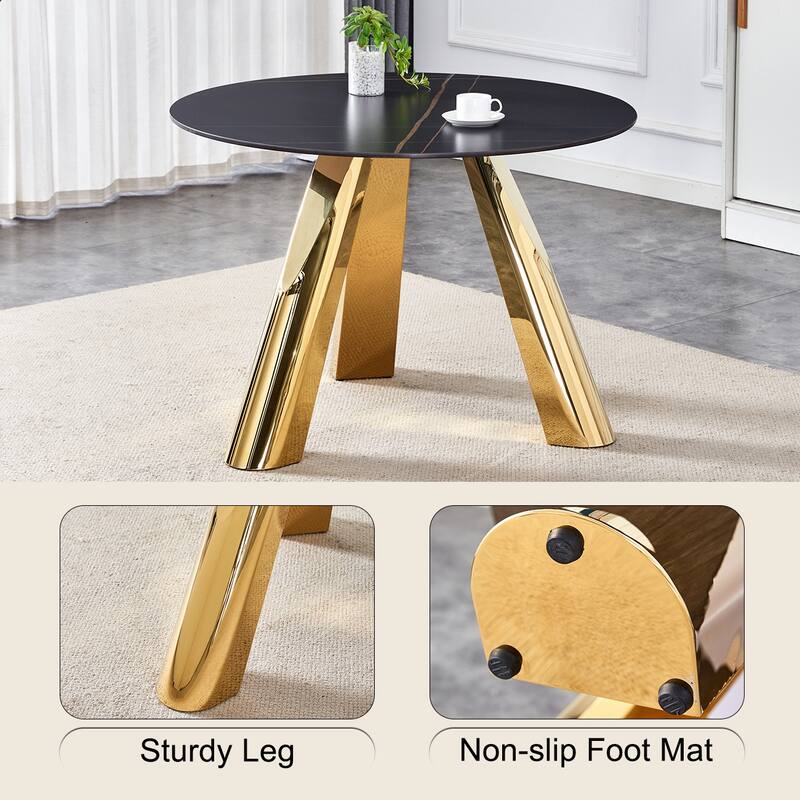 5-Piece Round Dining Table Set with Stain-Resistant Surface, PU Leather Chairs with C-shaped Bases, Scratch-resistant