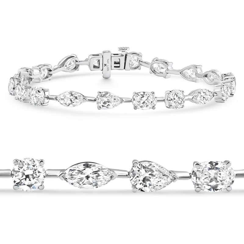 Bliss Diamond 10Ct Mixed Cut Diamond Tennis Bracelet 7" White Gold Lab Grown - White - 7 Inch