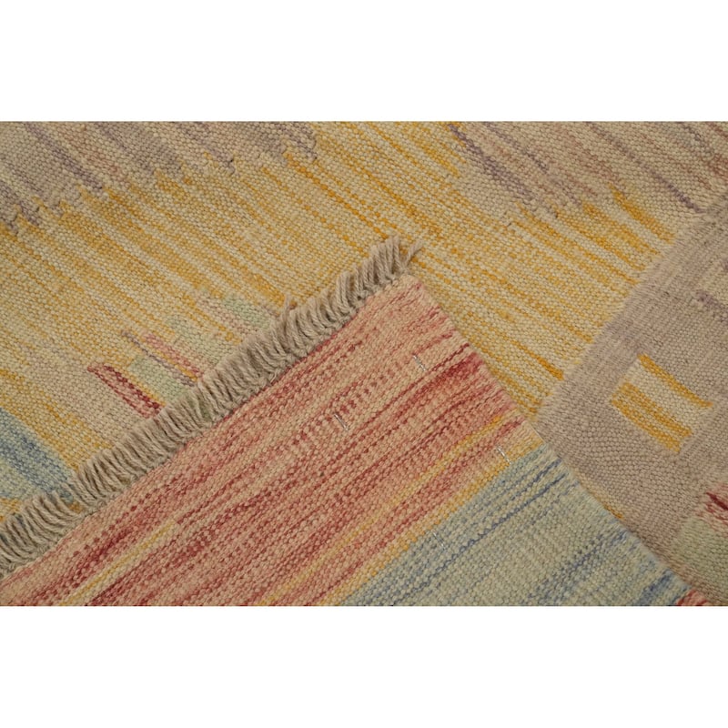Hand Woven Oriental 100% Wool Carpet Southwestern Tribal Yellow & Gold Kilim Area Rug - 5' 9'' X 3' 11''