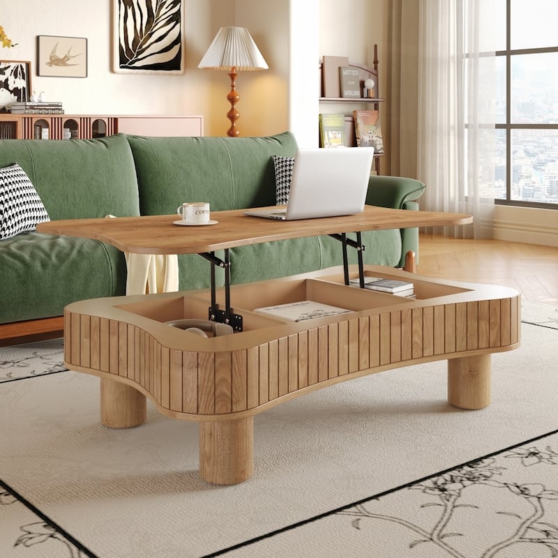 Lift Top Coffee Table with Fluted Panel Hidden Storage
