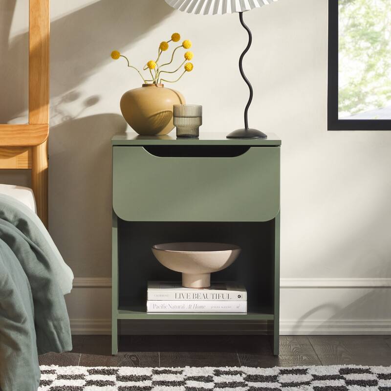 Middlebrook Designs Modern 1-Drawer Nightstand with Cubby - Green