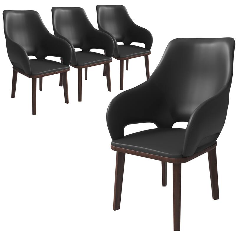 LeisureMod Set of 4 Vivara Leather Dining Chair with Padded Seat - Modern Arm Chair for Home Office Bar & Kitchen - Dark Grey