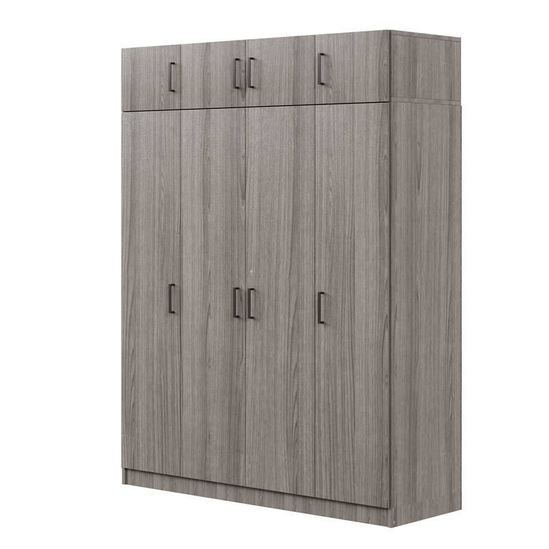 4-Door Wardrobe Armoire with Drawer and Overhead Cabinet Clothes Storage Cabinet for Bedroom