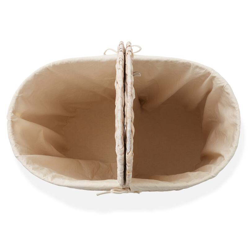 2Section Oval Laundry Hamper Basket w Lids and Liner Bags for Clothes