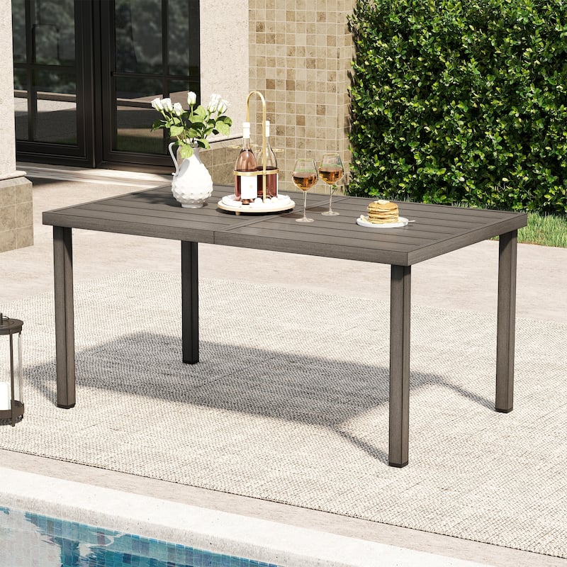 QuillManor 60" Rectangular Gray Aluminum Outdoor Dining Table with 2in. Umbrella Hole