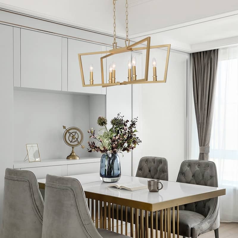 Rella Mid-century Modern 6-light Candle Chandelier Geometric Linear Island Lights - Gold - L28.5"xW 9"x H 73.5"