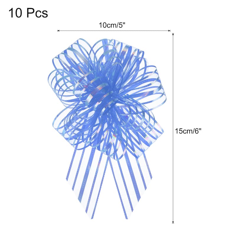 10pcs Large Pull Bows Gift Wrapping Bows Ribbon Organza - Blue - 4 Inch