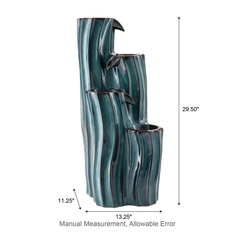 Glitzhome 29.5"H 4-Tiered Wavy Textured Outdoor Ceramic Floor Fountain with LED Light
