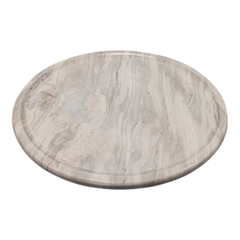 Marble Stone Decorative Tray Round Chiseled Design - 20" Ivory - 20" x 20" x 2"