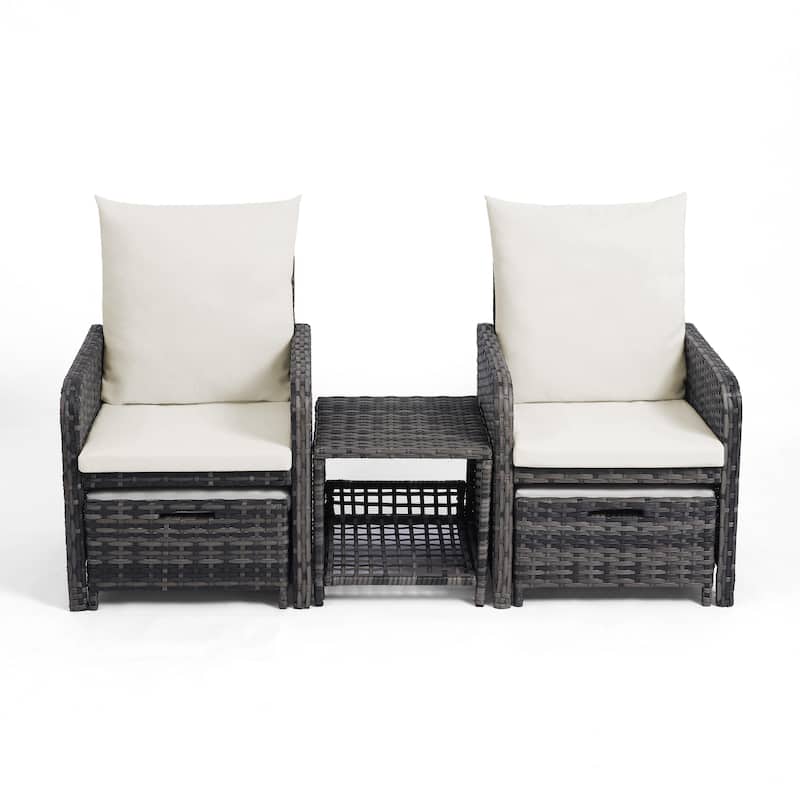 5 Pieces Patio Chair Ottoman Conversation Set with Cushions Table