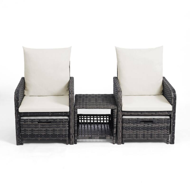 5 Pieces Patio Chair Ottoman Conversation Set with Cushions Table