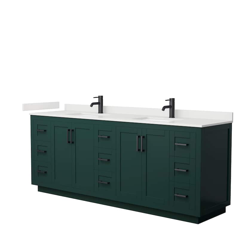 Miranda 84-inch Double Vanity, Quartz Top - Green, Black Trim, White Quartz Top