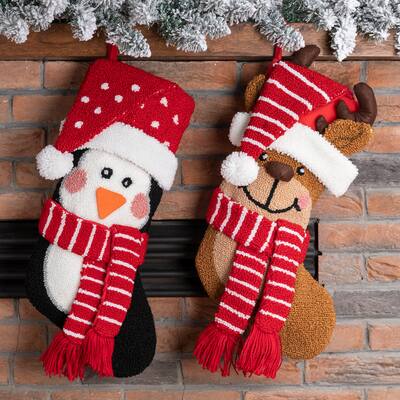 Glitzhome 19"L 3D Hooked Stocking Santa Penguin Reindeer