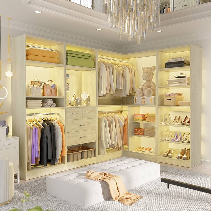 Cimly 35.4'' Coner Closet Organizer with Hanging Rods, Space-saving Closet System with Storage Shelves