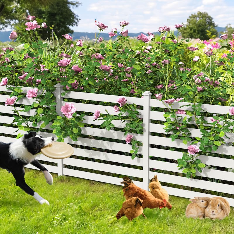 2,4-Panel Courtyard Privacy Fence Without Digging Pits, Easy To Set Up, No Damage To The Ground - 39.3 in. W x 35.6 in. H - White-pieces of 4