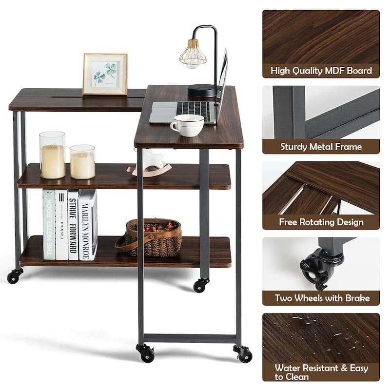 Gymax Walnut Sofa Side Table Rotating Bookcase End Table Patented - See Details