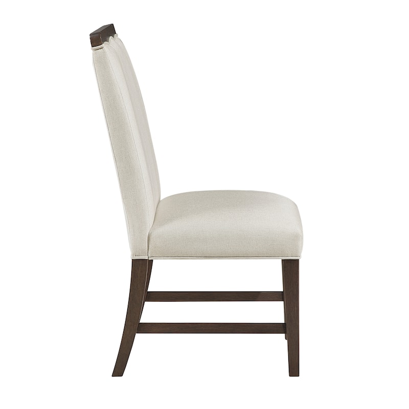 Contemporary Dining Set of 2 Side Chairs Beige Fabric Upholstery Brown Finish Wooden Furniture