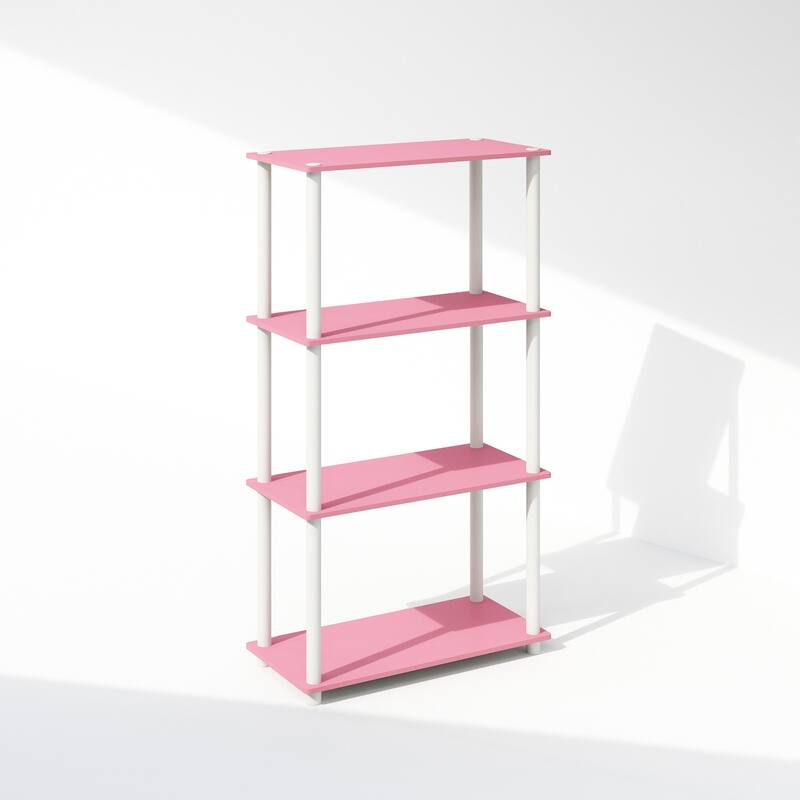 43.25 in. Tall Pink/White Wood 4-Shelf Bookcase
