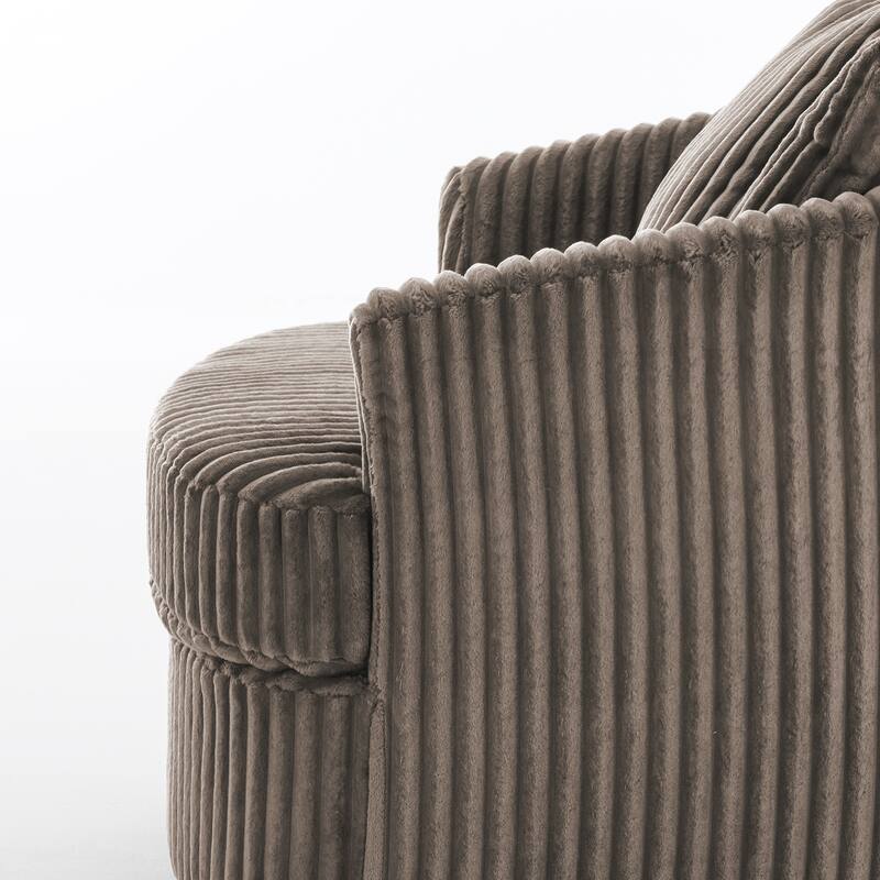 Oversized 43" W Plush Corduroy Swivel Barrel Chair with Pillows
