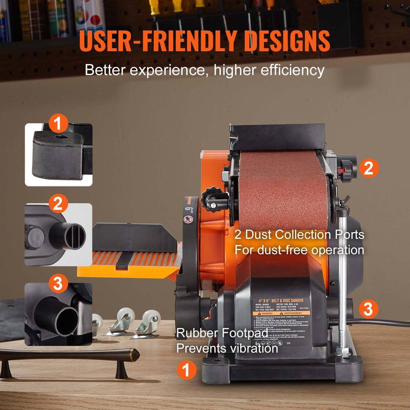 Belt Sander Induction Motor Cast Aluminum Worktable for Woodworking, Metalworking